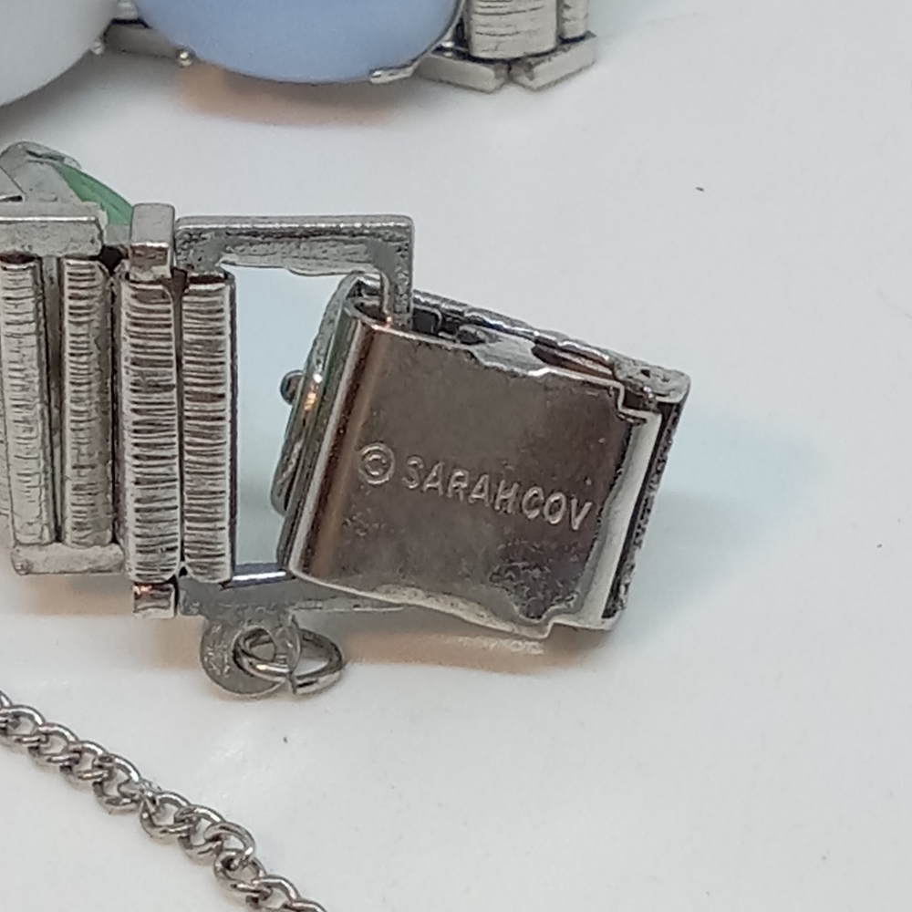 * vintage Sarah Coventry multi-color glass oval cabs bracelet w/safety chain 7" - Picture 6 of 6